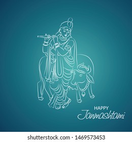 Vector illustration of a Poster or Banner for Indian festival For Happy Janmashtami Celebration.