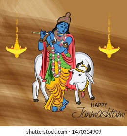 Vector illustration of a Poster or Banner for Indian festival For Happy Janmashtami Celebration.