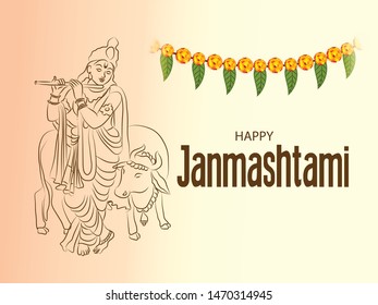 Vector illustration of a Poster or Banner for Indian festival For Happy Janmashtami Celebration.