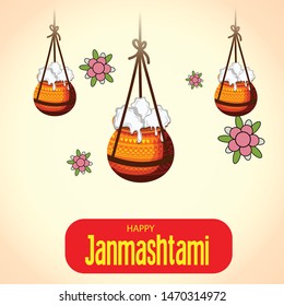 Vector illustration of a Poster or Banner for Indian festival For Happy Janmashtami Celebration.