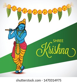 Vector illustration of a Poster or Banner for Indian festival For Happy Janmashtami Celebration.