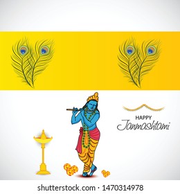 Vector illustration of a Poster or Banner for Indian festival For Happy Janmashtami Celebration.
