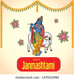 Vector illustration of a Poster or Banner for Indian festival For Happy Janmashtami Celebration.