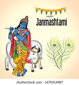Vector illustration of a Poster or Banner for Indian festival For Happy Janmashtami Celebration.