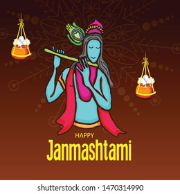 Vector illustration of a Poster or Banner for Indian festival For Happy Janmashtami Celebration.