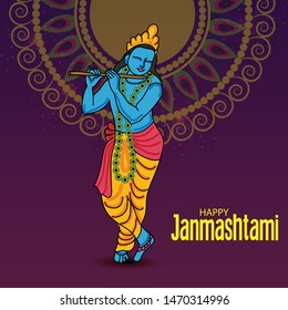 Vector illustration of a Poster or Banner for Indian festival For Happy Janmashtami Celebration.