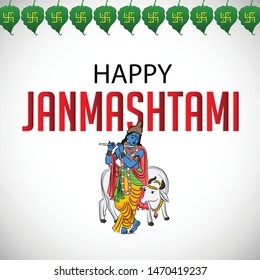 Vector illustration of a Poster or Banner for Indian festival For Happy Janmashtami Celebration.