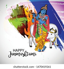 Vector illustration of a Poster or Banner for Indian festival For Happy Janmashtami Celebration.