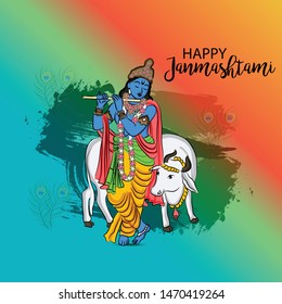 Vector illustration of a Poster or Banner for Indian festival For Happy Janmashtami Celebration.