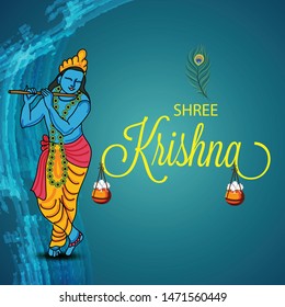 Vector illustration of a Poster or Banner for Indian festival For Happy Janmashtami Celebration.