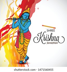 Vector illustration of a Poster or Banner for Indian festival For Happy Janmashtami Celebration.