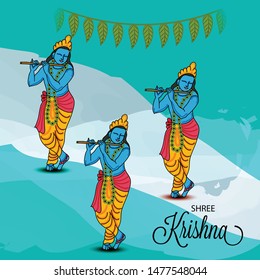 Vector illustration of a Poster or Banner for Indian festival For Happy Janmashtami Celebration.