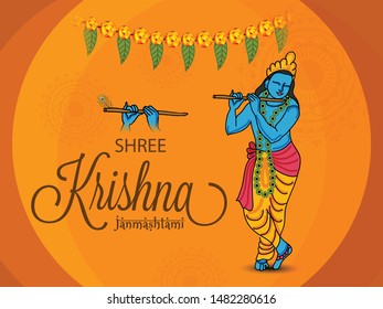 Vector illustration of a Poster or Banner for Indian festival For Happy Janmashtami Celebration.