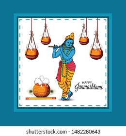 Vector illustration of a Poster or Banner for Indian festival For Happy Janmashtami Celebration.