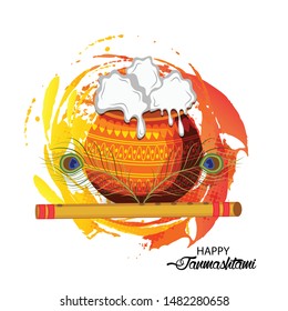 Vector illustration of a Poster or Banner for Indian festival For Happy Janmashtami Celebration.