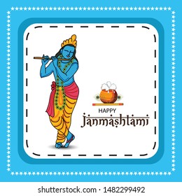 Vector illustration of a Poster or Banner for Indian festival For Happy Janmashtami Celebration.