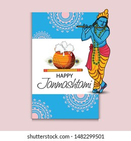 Vector illustration of a Poster or Banner for Indian festival For Happy Janmashtami Celebration.