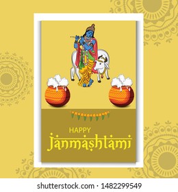 Vector illustration of a Poster or Banner for Indian festival For Happy Janmashtami Celebration.