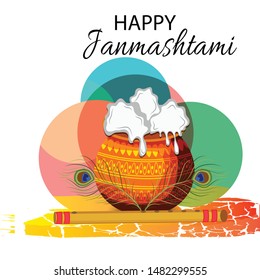 Vector illustration of a Poster or Banner for Indian festival For Happy Janmashtami Celebration.