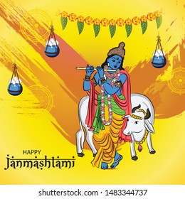 Vector illustration of a Poster or Banner for Indian festival For Happy Janmashtami Celebration.