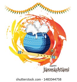 Vector illustration of a Poster or Banner for Indian festival For Happy Janmashtami Celebration.