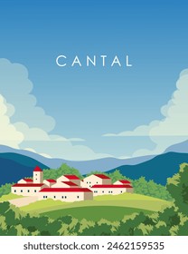 Vector illustration. Poster, banner, postcard, cover design. Cantal. France. Tourism, travel. Modern design.