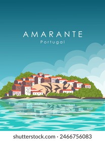 Ilustración vectorial. Póster, Anuncio, postal, diseño de portada. Portugal. Viajes, vacaciones.