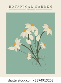 Vector illustration. Poster, banner, retro design. Bouquet of daisies.