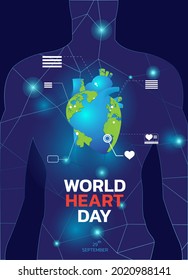 Ilustración vectorial, afiche o cartel para el fondo del Día Mundial del Corazón. 