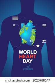 Ilustración vectorial, afiche o cartel para el fondo del Día Mundial del Corazón. 