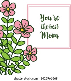 Vector illustration poster best mom with various pattern art pink flower frame