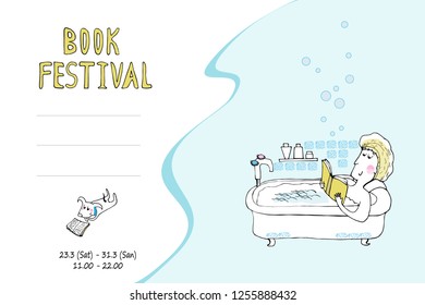 Vector illustration. Poster book festival. For use as a sheet for notes, notebook, notebook, postcards, banners. Hand drawing for your design.