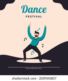 Vector illustration, poster or brochure party man dancing background.