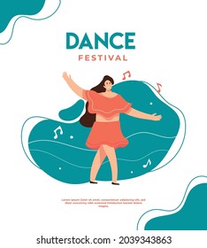 Vector illustration, poster or brochure party woman dancing background.