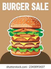 Vector illustration poster of a burger, hamburger, and cheeseburger. Poster for fast food shop. Posters for promotions, discounts and rebates.
