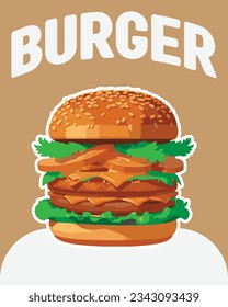 Cartel de ilustración vectorial de una hamburguesa, hamburguesa y hamburguesa de queso. Cartel de la tienda de comida rápida. Carteles para promociones, descuentos y descuentos.