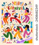 Vector illustration poster with dancing people. Design for Brazil Carnival. Beautiful holiday vector illustration with dancing people. 