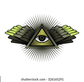 vector illustration poster design element sign Egyptian eye with wings in a triangle on a white background