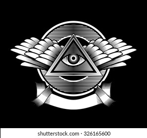 vector illustration poster design element Egyptian symbol eye in a triangle with wings
