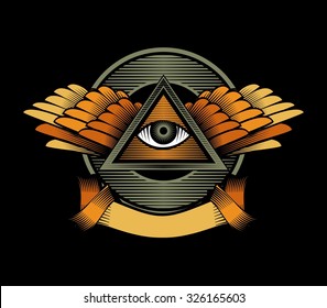 vector illustration poster design element Egyptian symbol eye in a triangle with wings