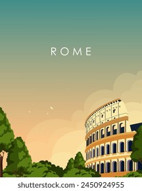 Vector illustration. Poster design. Rome, Italy. Tourism, travel. Modern design. Poster, banner, postcard, cover.