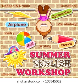 vector illustration of poster design for Summer English Workshop