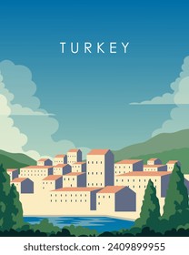 Ilustración vectorial. Türkiye, diseño de afiches, banner vertical, postal.