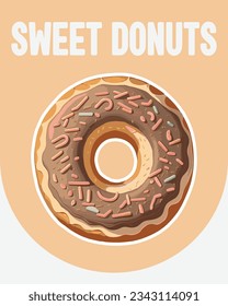 Cartel de ilustración vectorial de un donut. Cartel de la tienda de comida rápida. Carteles para promociones, descuentos y descuentos.