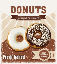 Vector Illustration Poster With Donuts Painted In Vintage Style