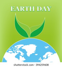 Vector illustration. Poster for Earth Day in white, blue, green colors. 