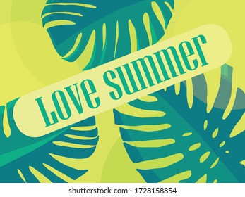 Vector illustration, poster, floral background, pattern suitable for posters about summer discounts. Background with tropical leaves. Summer fern pattern