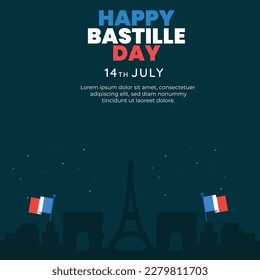 Vector illustration poster for the French National Day.Happy Bastille Day. social media template design