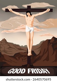 Vector illustration poster of good friday, portrait of crucifixion of jesus christ.