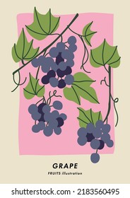 Vector illustration poster with grape fruits. Art for postcards, wall art, banner, background